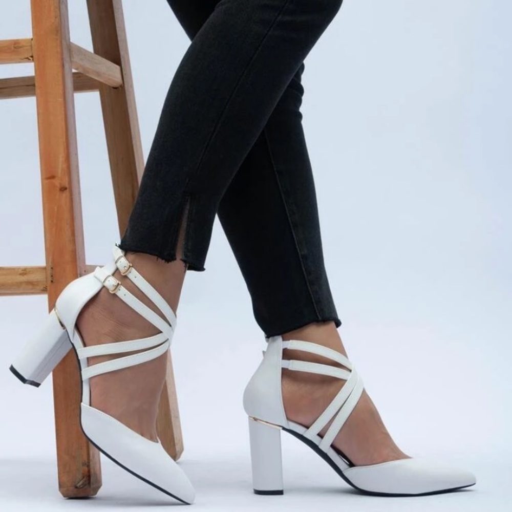 Cross Strap Chunky Heels